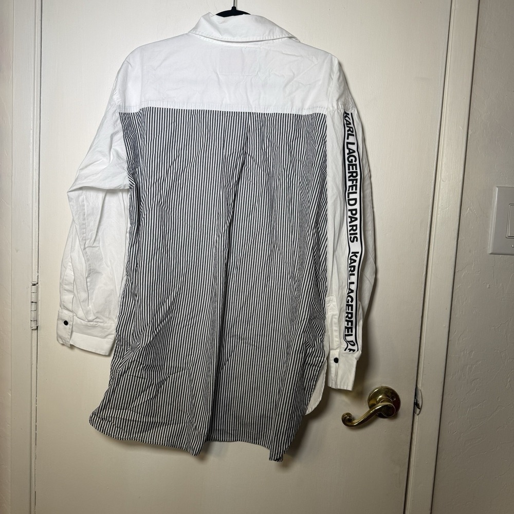 Karl Lagerfeld Paris Shirt Womens XL White Striped Limited Edition Button Tunic - Picture 7 of 7